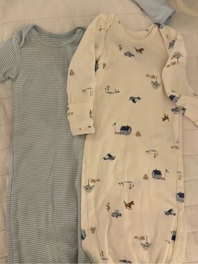 Carter's Two-Pack Pajama Gowns - Light Blue Stripe & Cream Farm Print